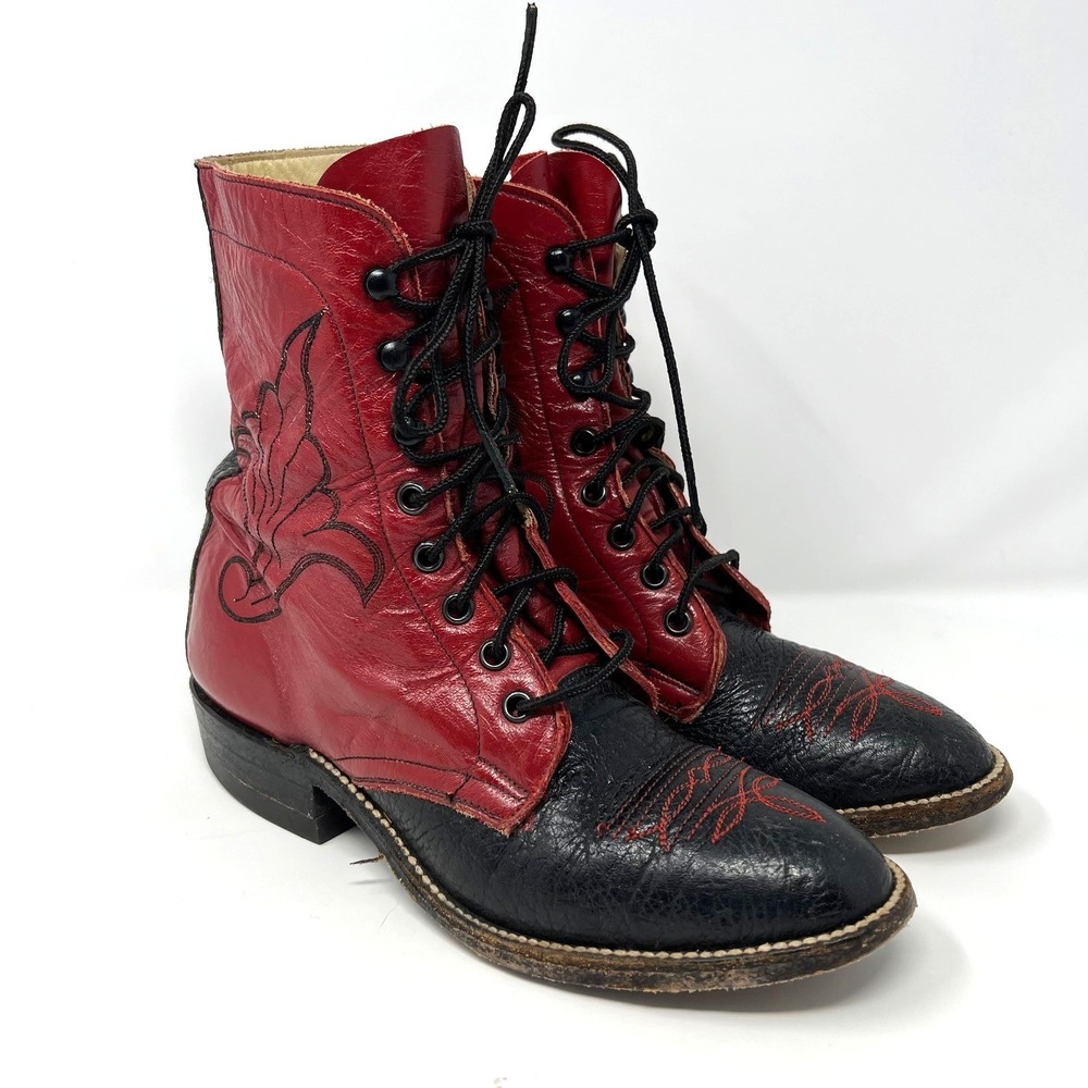 Vintage Hondo Lace-Up Two-Tone Leather Boots Size 6 B | Busker/Ren Faire Style
